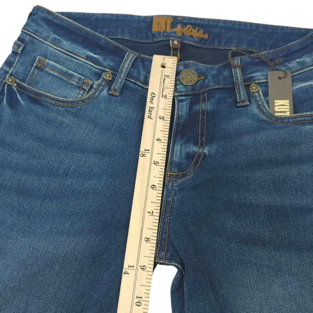 Kut From The Kloth Jeans Ankle Skinny Mid Rise 6 Stretch Distressed Fringe Hem